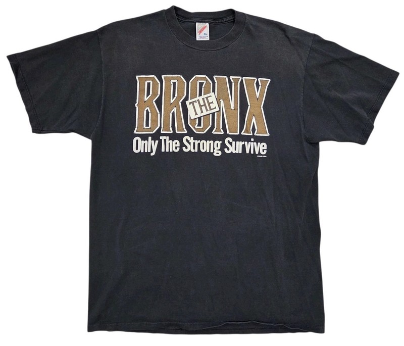 90s The Bronx Graphic Tee Shirt XL USA Black Vintage Jerzees New York Preshrunk