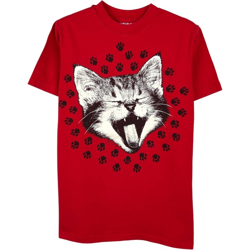Used 80’S Hanes BEEFY-T Blue Tag Cat Pattern Animal T-Shirt Made in USA Men’…