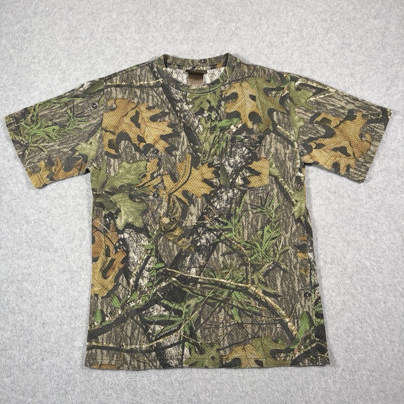 Vintage Jerzees Outdoor Camo Shirt Mens Medium Mossy Oak Short Sleeve Mesh Y2K