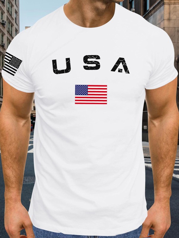 Men's Casual USA Flag T-Shirt Breathable Light 100% Cotton T-Shirt Size L-6XL US gallery