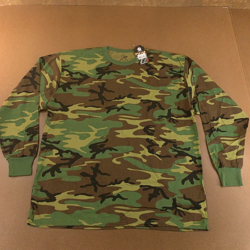 Rothco Mens Size 3XL Green Woodland Camouflage Long Sleeve Crew Neck T-Shirt NWT