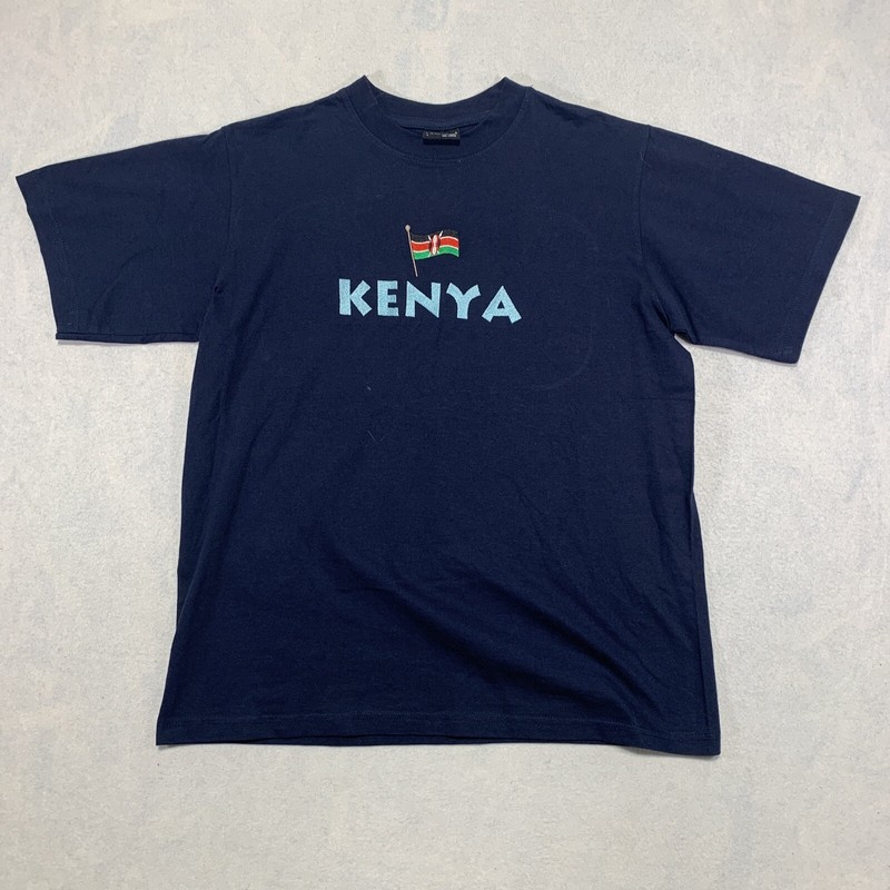 Kenya T Shirt Mens Large Blue AirBorne Embroidered Flag Spell Out