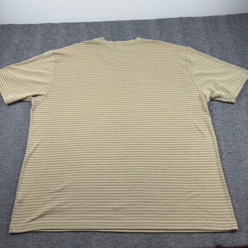 Claiborne V-Neck Shirt Men's XL Tan Horizontal Micro Stripe Short Sleeve Cotton gallery