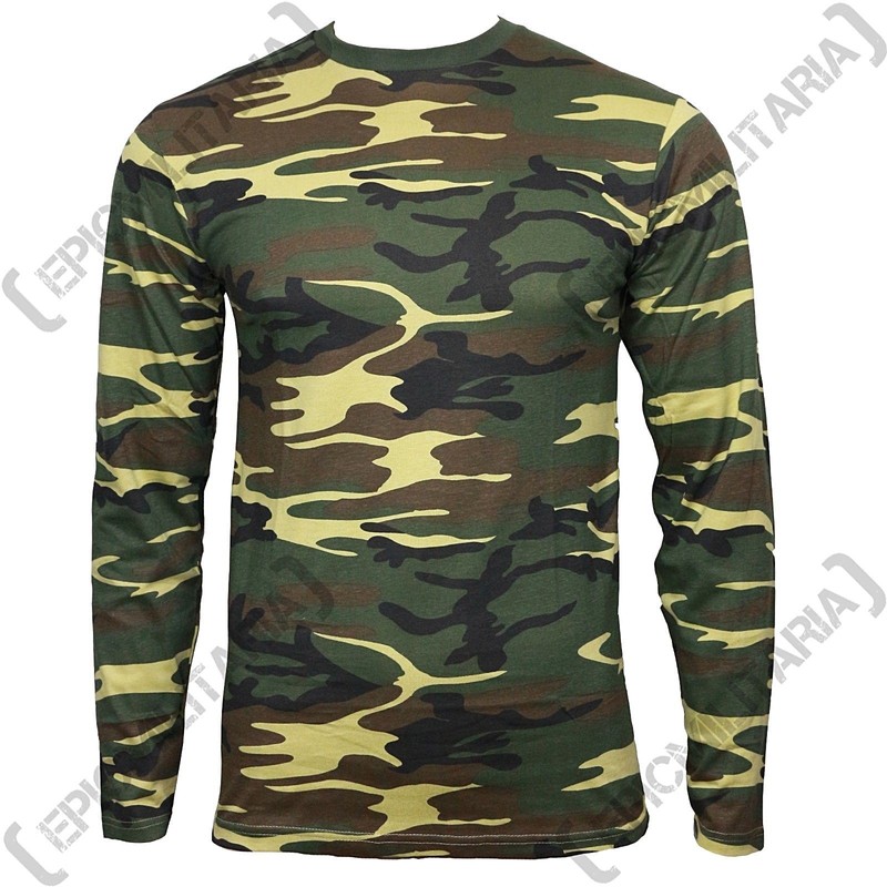 Woodland Camo Long Sleeved T-Shirt – 100% Cotton Army Military Top All Sizes New