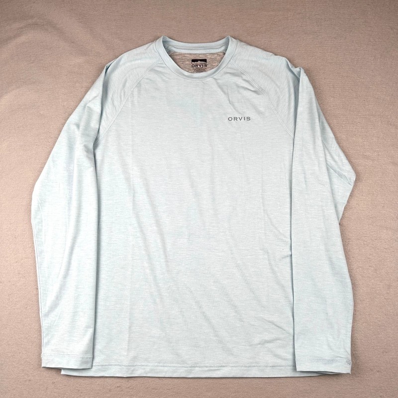 Orvis Shirt Mens Medium Blue DriCast Long Sleeve Crew Fly Fishing Rayon UPF50
