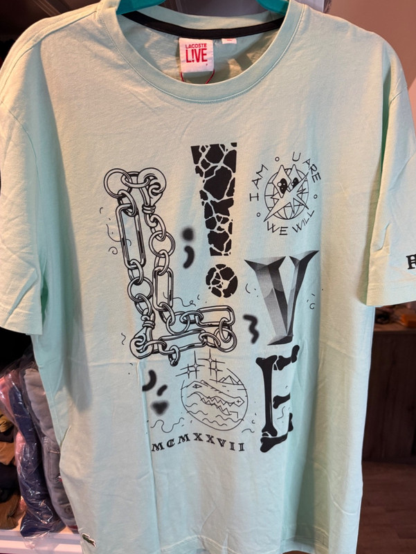 Lacoste LIVE Graphic T Shirt GREEN LOVE Print Crocodile TH9550 Logo SZ 7 XL NWT