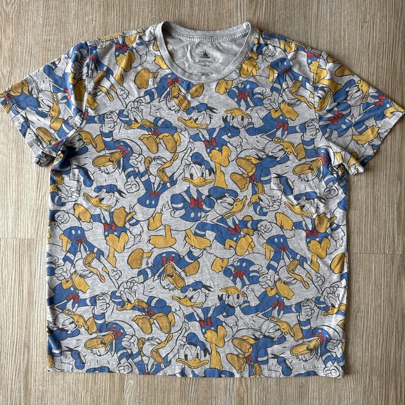 Disney Donald Duck All Over Print Graphic T-Shirt Gray Size XL
