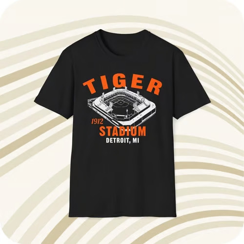 Throwbackmax Tiger Stadium 1912 Classic Cut Baseball T-Shirt - Detroit Tigers