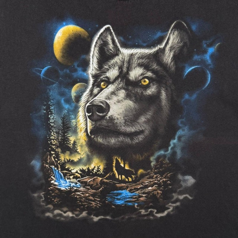 DOM Goth Wolf Animal Wildlife Graphic Black Cotton T-Shirt XL gallery