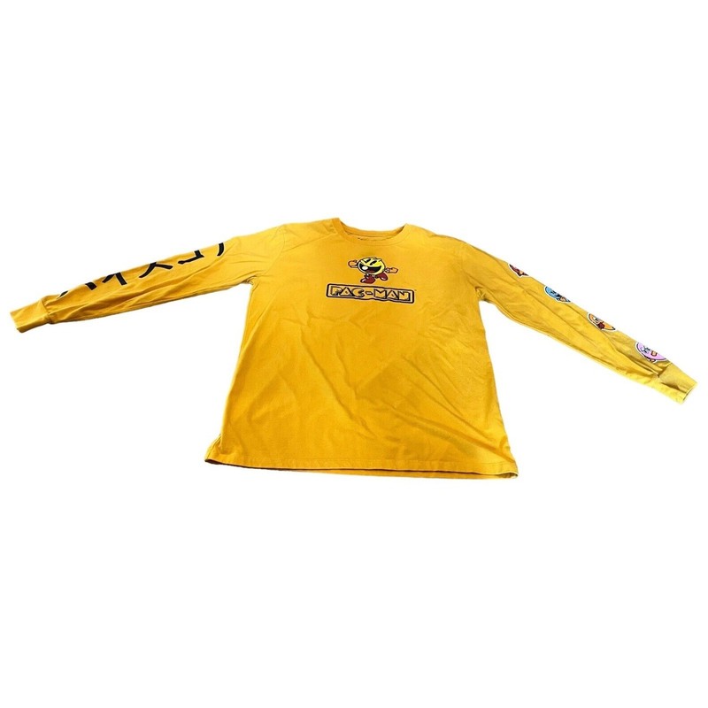 Pac-Man Long Sleeve Gold Cotton Graphic T-Shirt By C-Life Group Men’s Sz M Med
