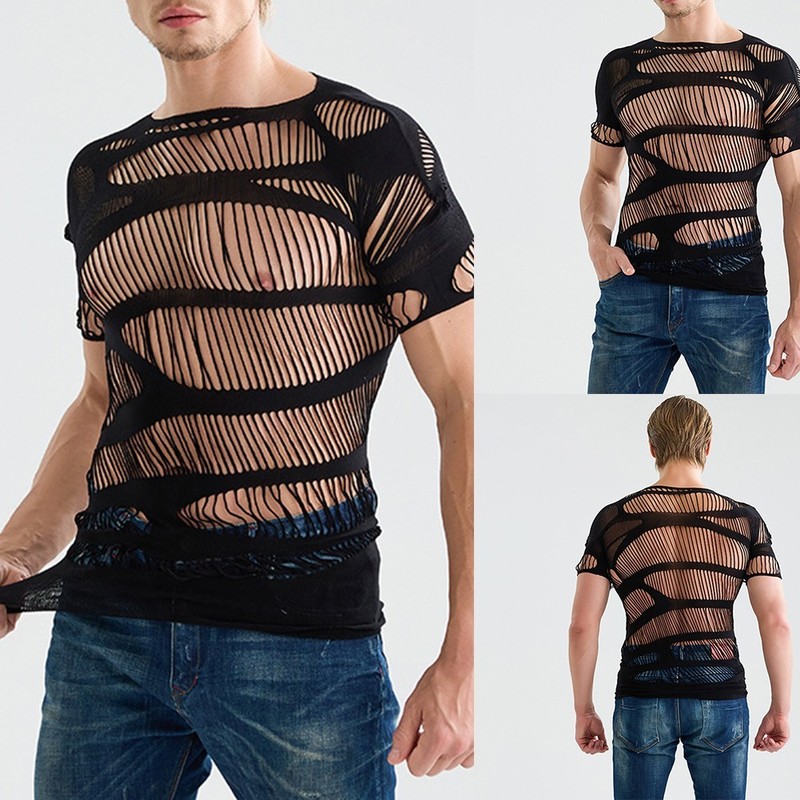 Men Mesh Tops Hollow Out Underwear Comfortable Fit Polyester Spandex Blend gallery