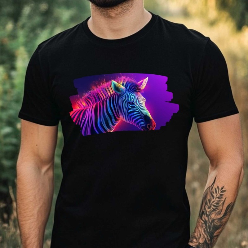 Mens Neon Zebra Motif Cotton T-Shirt Size XS to 5XL