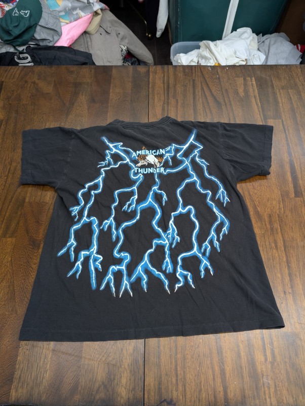 Vtg 90s American Thunder Sunrise Turquoise Wolf Lightning T Shirt XL gallery