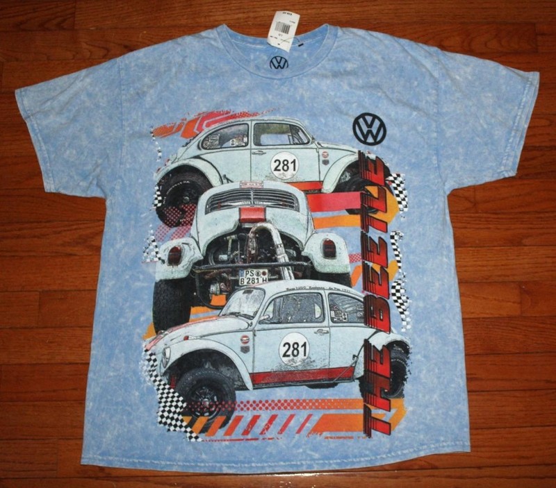 Men’s VOLKSWAGEN THE BEETLE Light Blue Marbled Graphic Tee T-Shirt LARGE *6H
