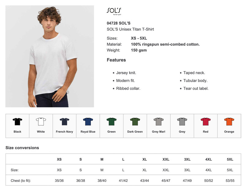 T-Shirt 100% Cotton Short Sleeve Round Neck Modern Fit Unisex Tee by SOLS XS-5XL gallery