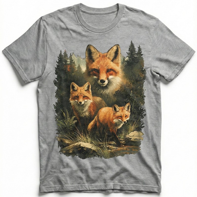 Red Fox Family Watercolor Splash Forest T-Shirt Wildlife Nature Lover Animal Tee gallery
