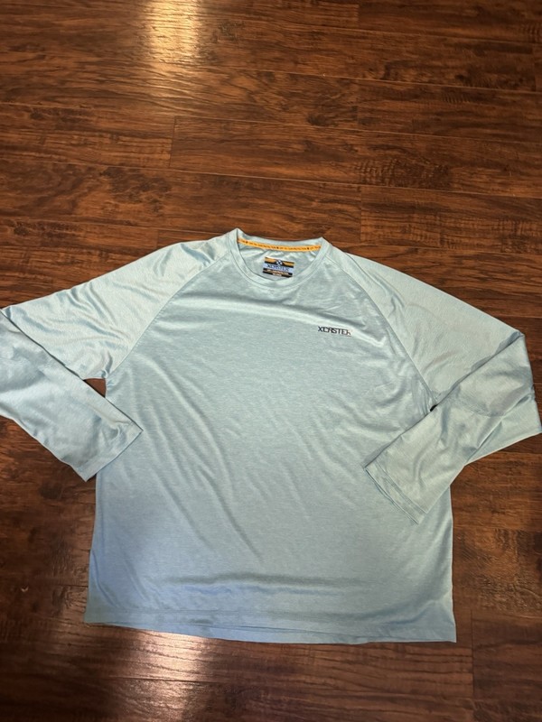 X-Caster Tallwoods T Shirt Men UPF 70+ Blue White Stripe Long Sleeve Sz:XXL