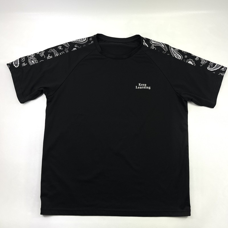 Keep Learning Paisley Shoulder-Pattern Solid Black T-Shirt Men’s Size M/L Casual