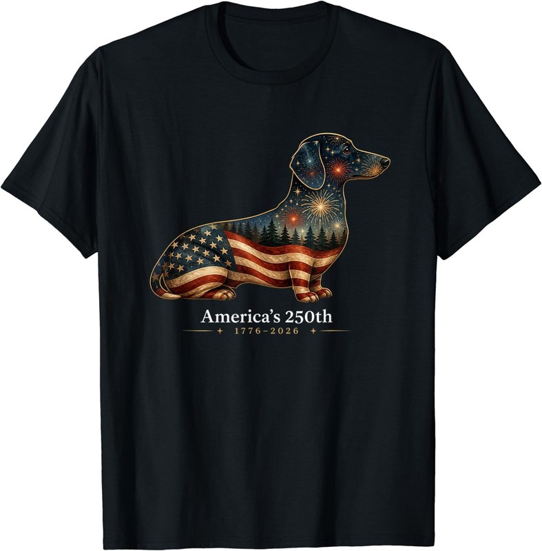 Dachshund America's 250th Patriotic Dog Fireworks T-Shirt gallery