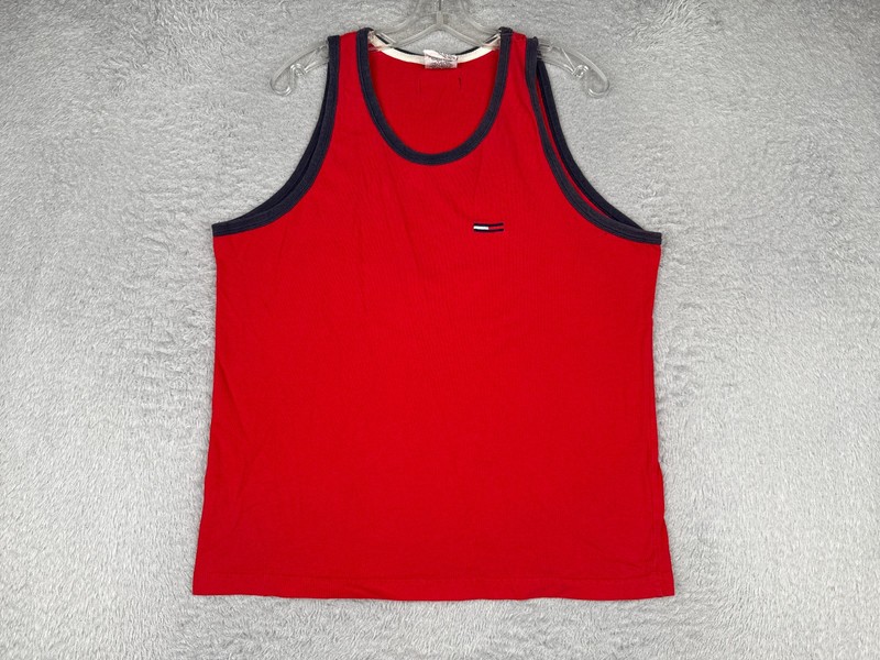 Tommy Hilfiger Jeans Shirt Adult Large Red Tank Sleeveless Scoop Nec Cotton READ