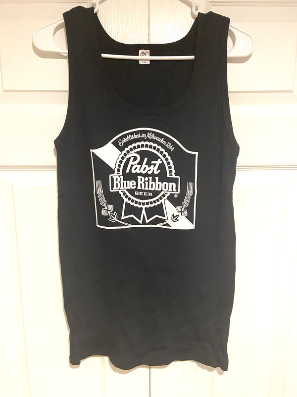 Vintage NWOT Pabst Blue Ribbon Beer Black Tank Beater Top Large Ribbed Cotton