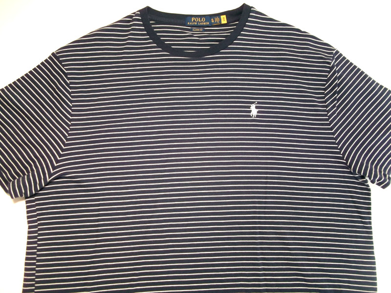 Polo Ralph Lauren T-Shirt Men’s Sz.L (W 24in x L 30in)100% Cotton Navy strip W