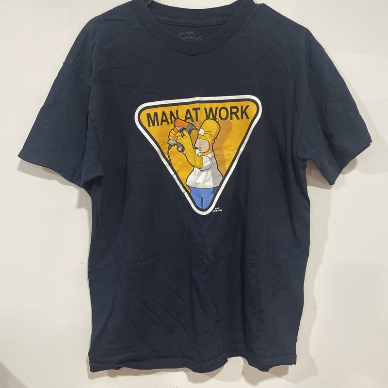 The Simpsons Homer Simpson Man At Work Graphic T-Shirt Navy Blue Men L