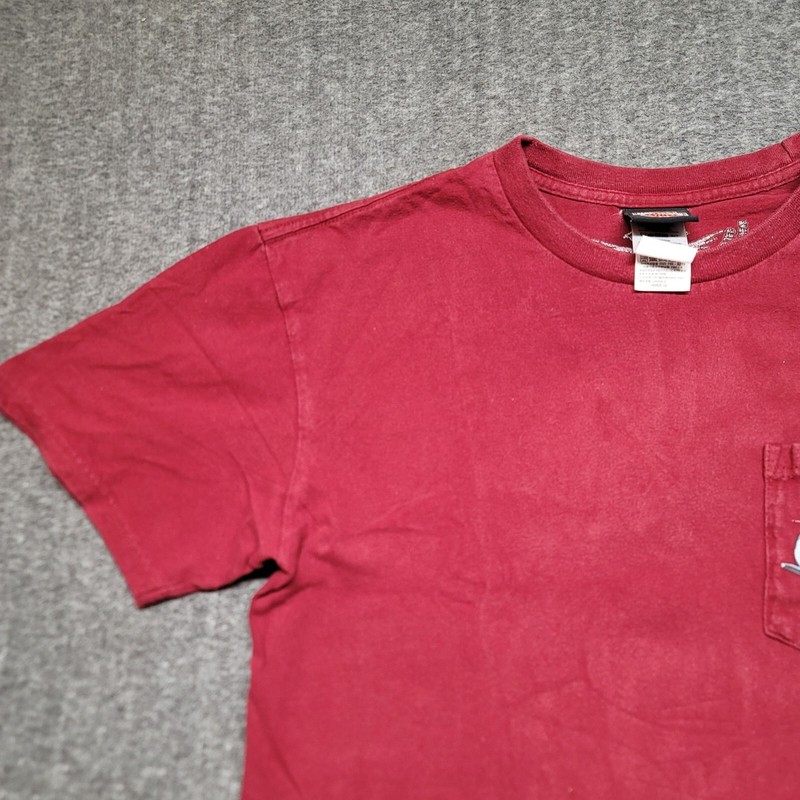 Harley Davidson Shirt Men's Large Red Biker Arrowhead Indian Skull Hole Stain gallery