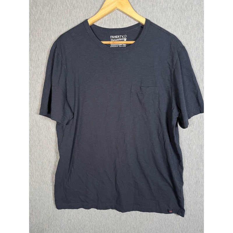 Faherty Sunwashed Pocket Mens Large Black Organic Cotton Short Sleeve T-Shirt