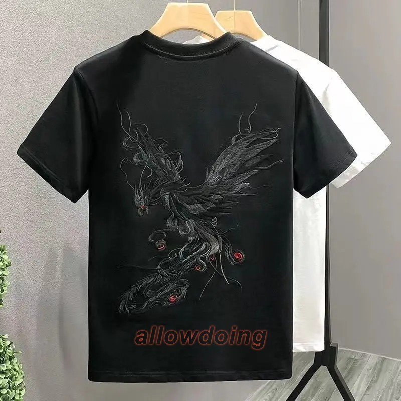 Men's Phoenix Embroidery Short Sleeve T-Shirt Summer Breathable Casual Tee gallery