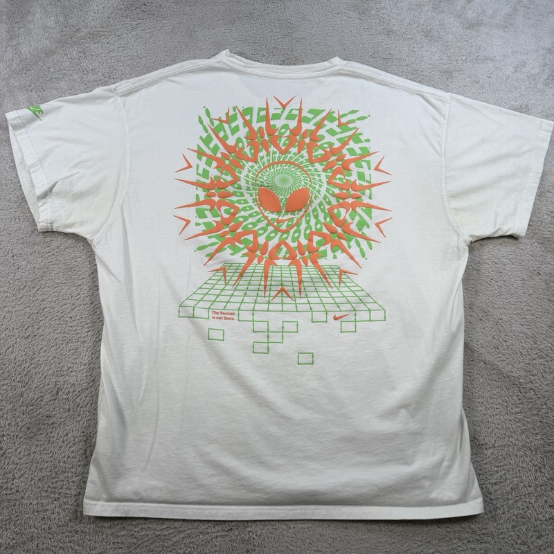 Nike T-Shirt Mens XL White Alien Puff Print Green Orange Swoosh Trippy Tee gallery