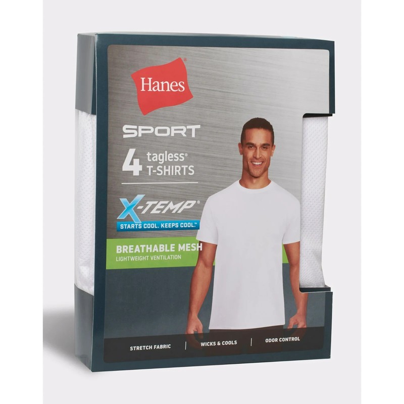 Hanes® Ultimate®Men's 4-Pack X-Temp BREATHABLE Mesh Crew-neck Tee "TAGLESS® "