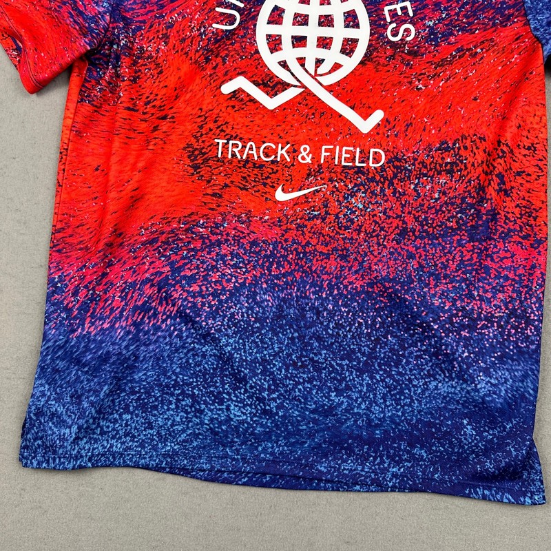 Nike USA Track & Field Shirt Men Small Blue Red Dri-Fit Graphic Flag Patch S gallery