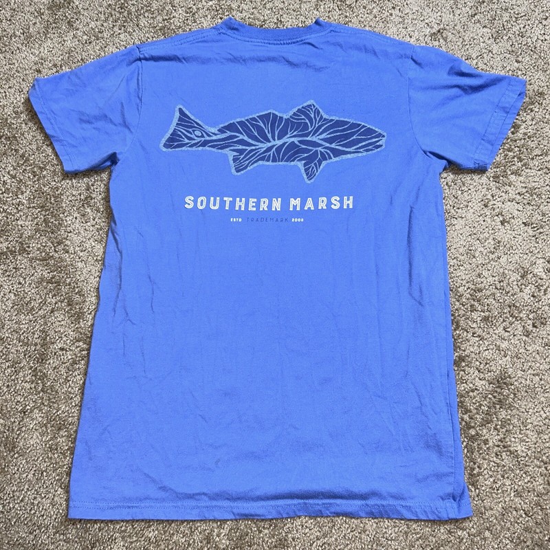 Southern Marsh Shirt Mens Size Small Blue Pocket Graphic Print Short Sleeve Fish gallery