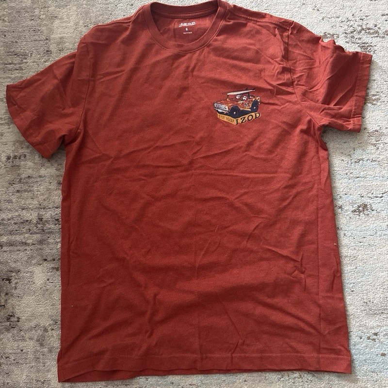IZOD Saltwater Graphic T-Shirt Men’s Small Orange Soft Wash Lobster Beer Dog