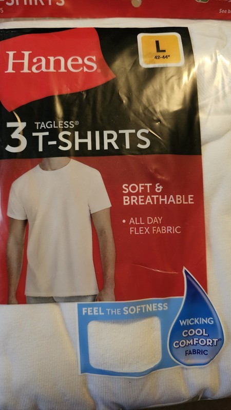 Hanes Men's ComfortSoft Crewneck Undershirt White Pack of 3 SzL / tshirt / NEW