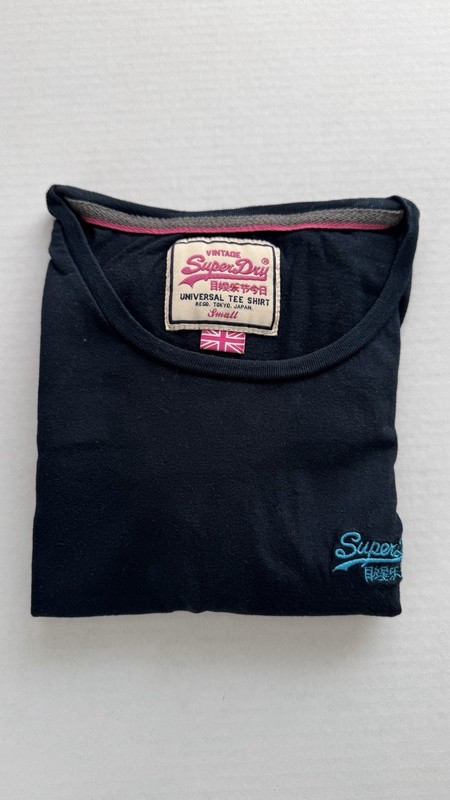 Superdry Pink Label Vintage Navy Blue Cotton T-Shirt Crew Neck Size Small gallery