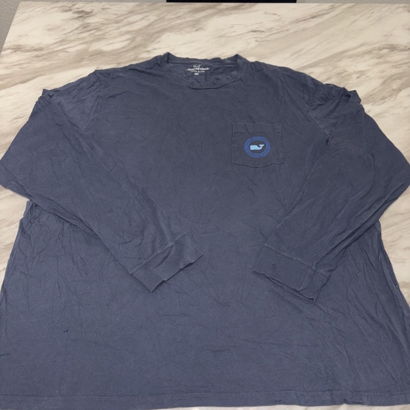 Vineyard Vines Shirt Mens XXL Blue Long Sleeve Crew Neck Outdoors Pocket