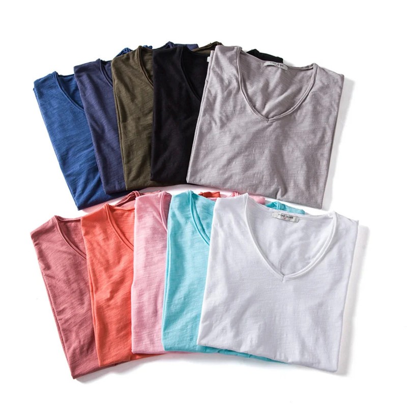 Brand Quality 100% Cotton Men T-shirt V-neck Fashion Design Slim Fit Soild T-shi gallery