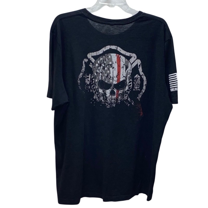 Nine Line Apparel Mens Charcoal Gray Skull Thin Red Line Graphic T-Shirt XL gallery