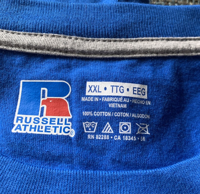 NWOT 2 Russell Athletic T Shirts Men's Size XXL 2XL Blue & Red Classic Logo A6 gallery