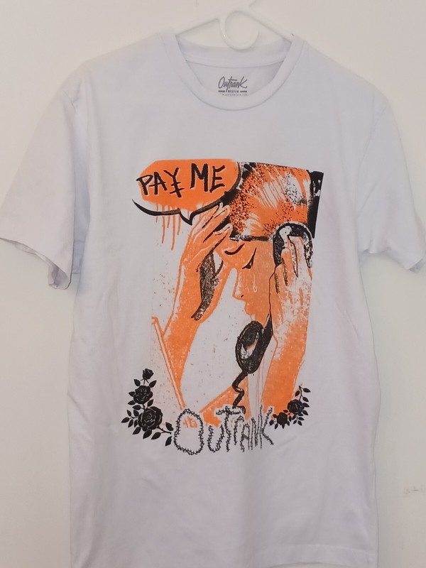 OUTRANK "PAY ME, CRYING" Men's Medium White TSHIRT Orange/Blk Graphic, Money 💰 gallery