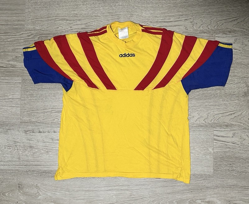 1996 Adidas Olympics Team Romania Yellow/Blue Vintage 90s Shirt – Extra Small
