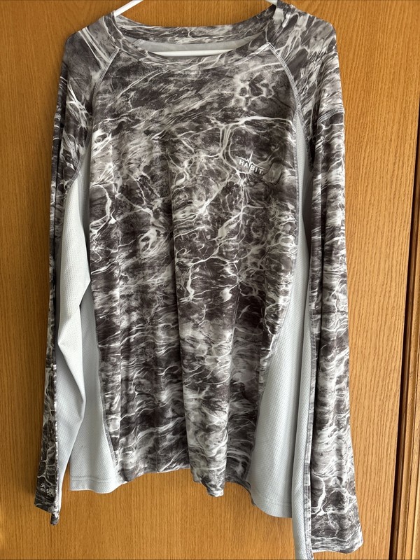 Habit Solar Factor Mens Sz M Long Sleeve UPF 40 Shirt Gray White Fishing
