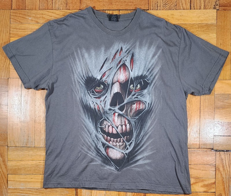 Spiral Direct Stitched Up Skull Horror Tshirt Men XXL Gray Double Sided Graphic