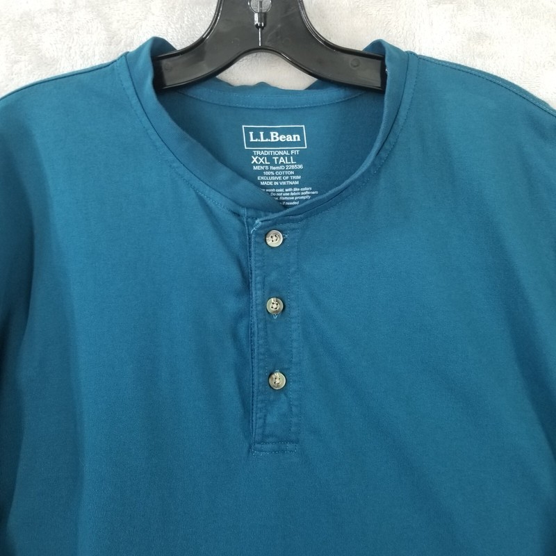 LL Bean Henley Shirt Men 2XLT Overdyed Teal 100% Cotton Traditional Fit Relaxed gallery