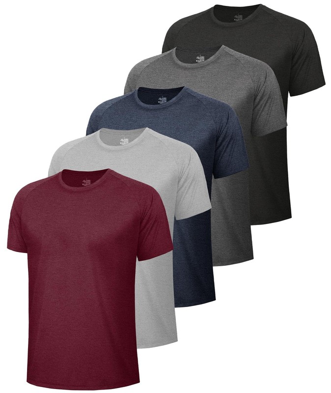 BOOJO 5 Pack Workout Shirts for Men-Quick Dry Black Gym Moisture Wicking Shor…
