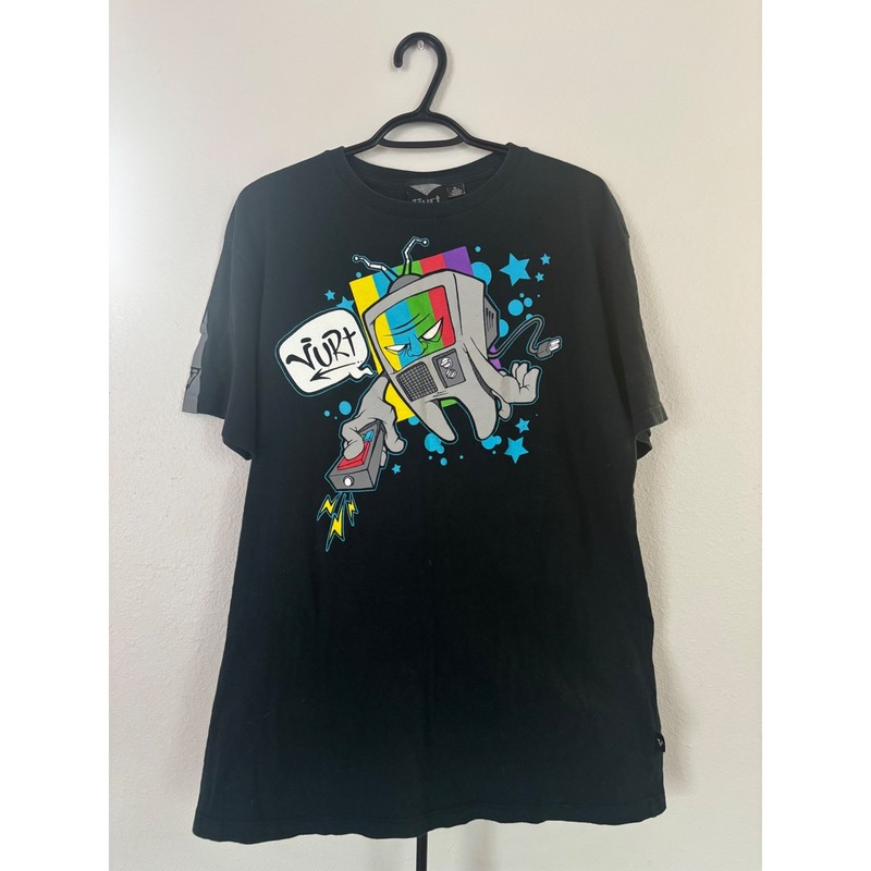 Vurt Mens Graphic T-Shirt XL Black Retro TV Cartoon Character Streetwear Cotton