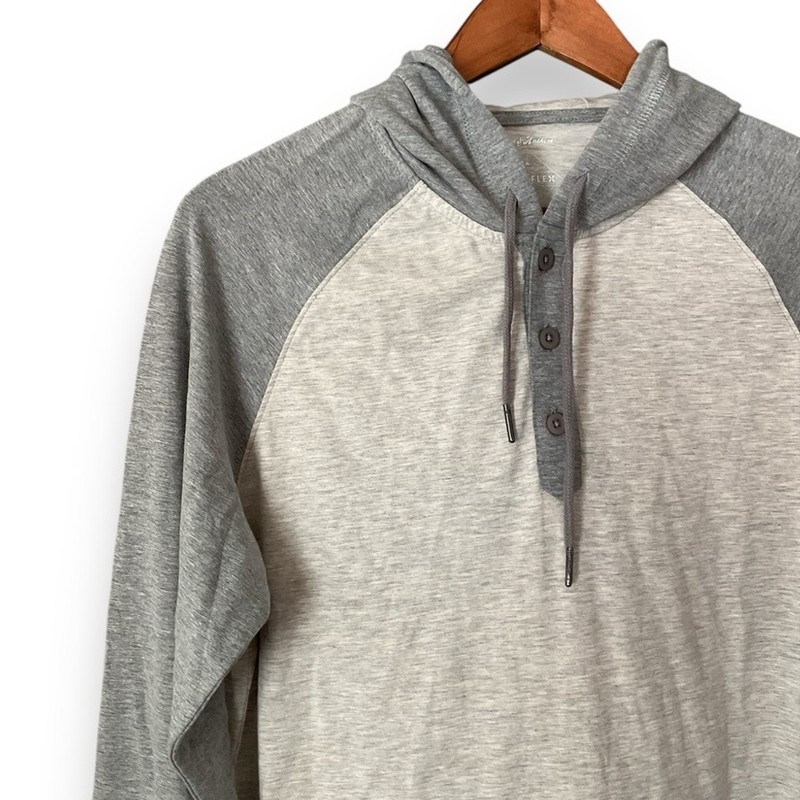 Flag & Anthem Madeflex Two-Tone Grey Hooded Henley Long Sleeve Top Size Small gallery