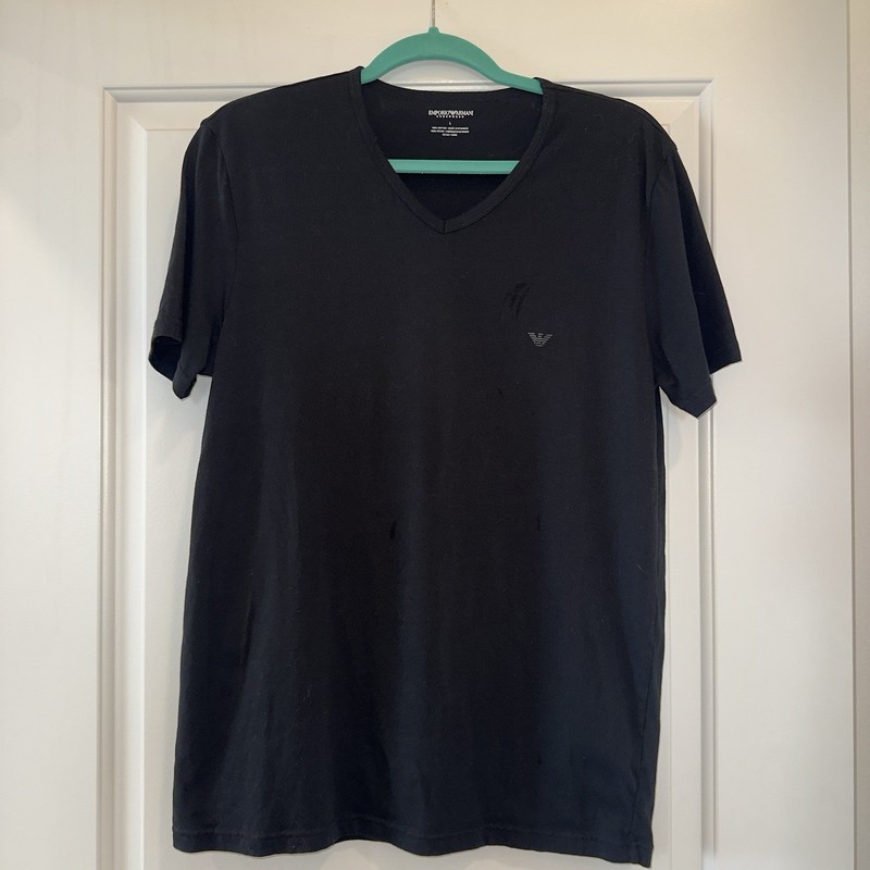 Emporio Armani Men’s Cotton V-Neck Tee Shirt Size Large Black